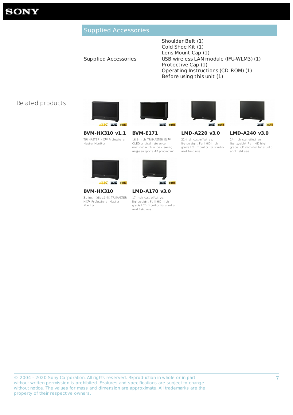 Supplied accessories, Related products | Sony a7S III Mirrorless Camera User Manual | Page 7 / 8