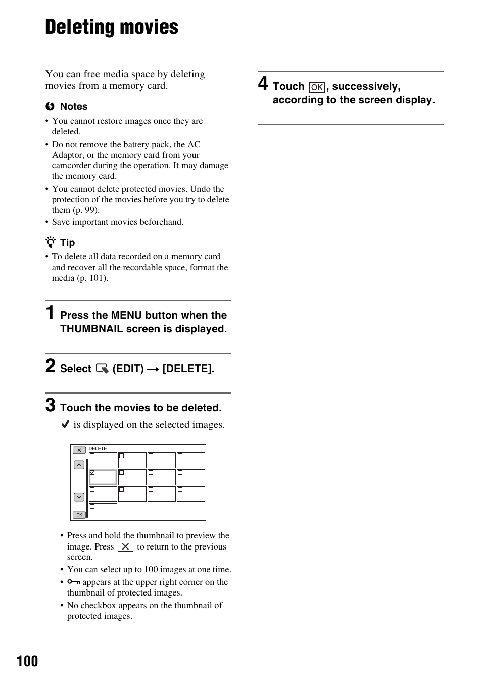 Deleting movies | Sony a6400 Mirrorless Camera User Manual | Page 100 / 176