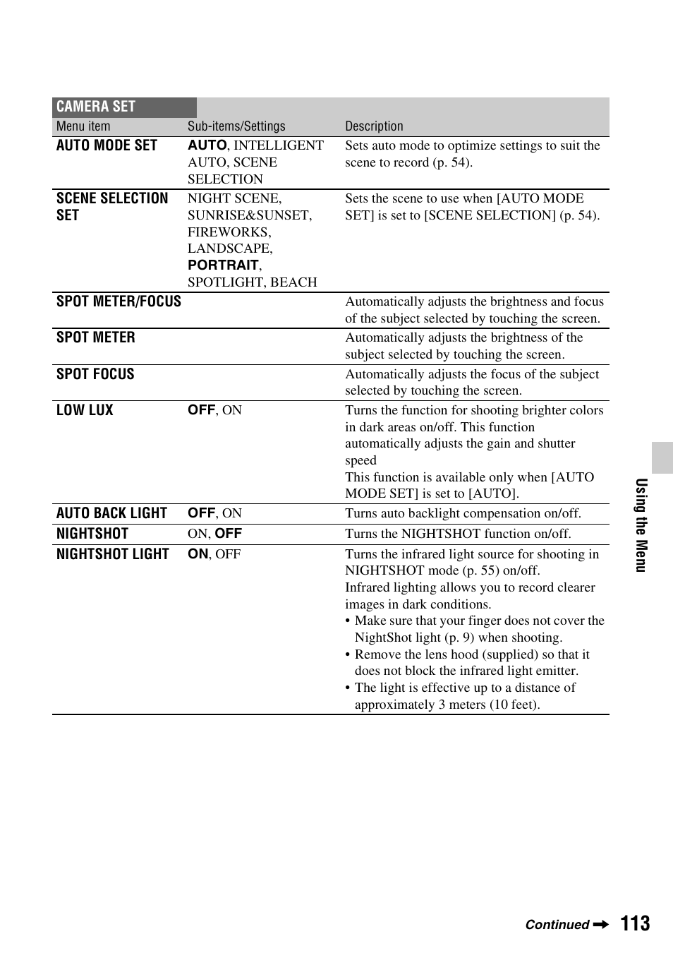 P. 113) | Sony a6400 Mirrorless Camera User Manual | Page 113 / 176