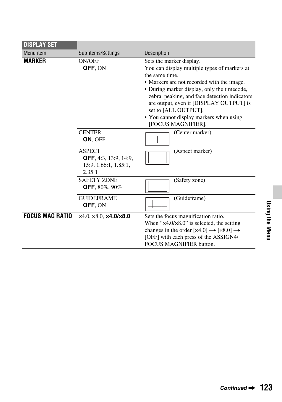 P. 123) | Sony a6400 Mirrorless Camera User Manual | Page 123 / 176