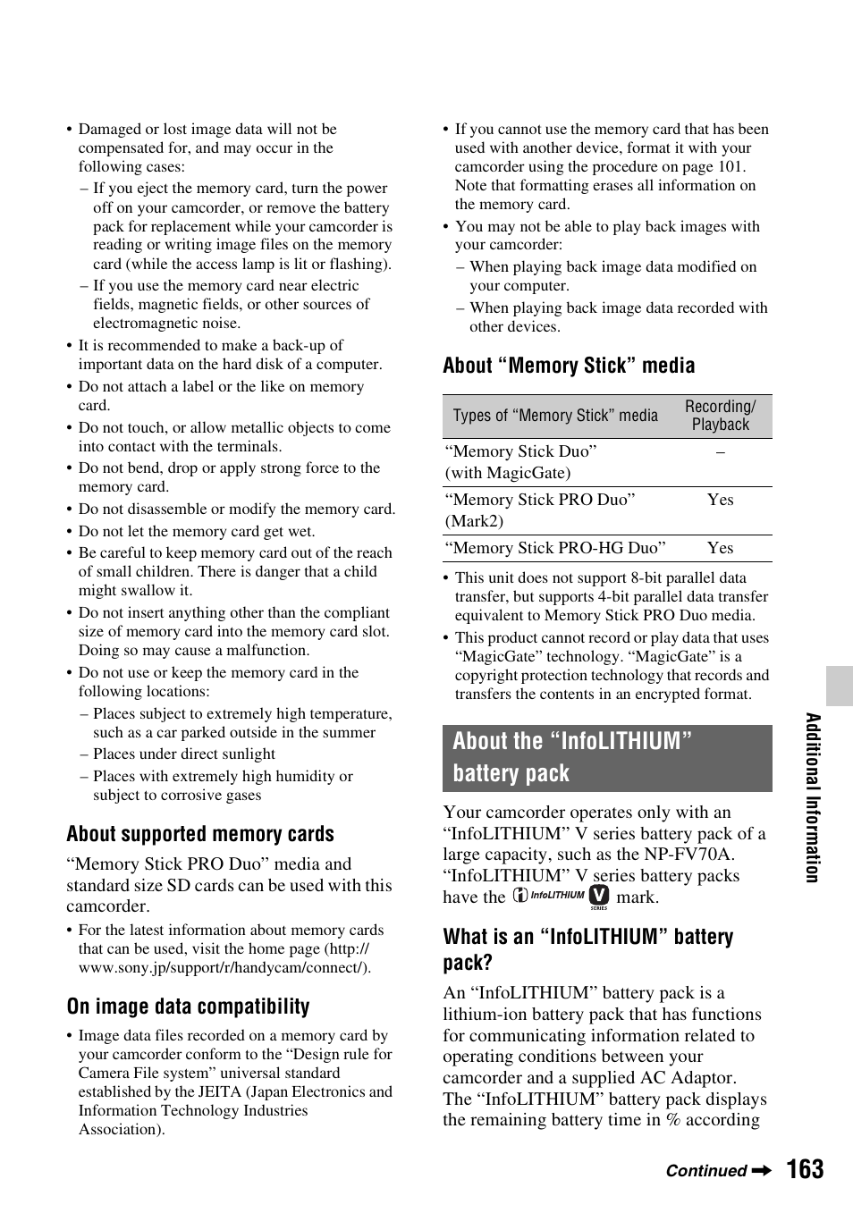 About the “infolithium” battery pack, P. 163), On image data compatibility | What is an “infolithium” battery pack | Sony a6400 Mirrorless Camera User Manual | Page 163 / 176