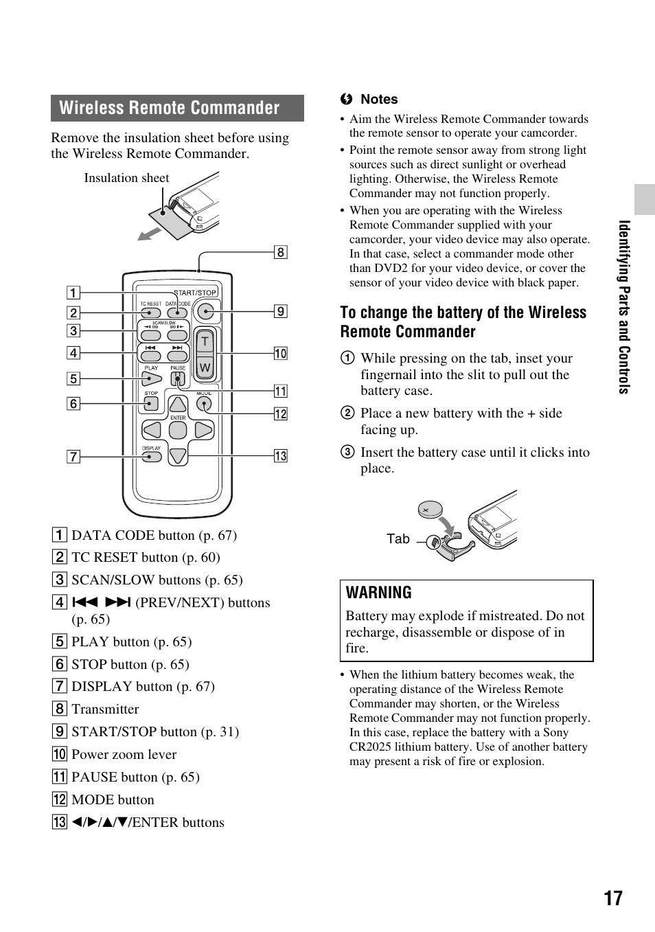 Wireless remote commander | Sony a6400 Mirrorless Camera User Manual | Page 17 / 176