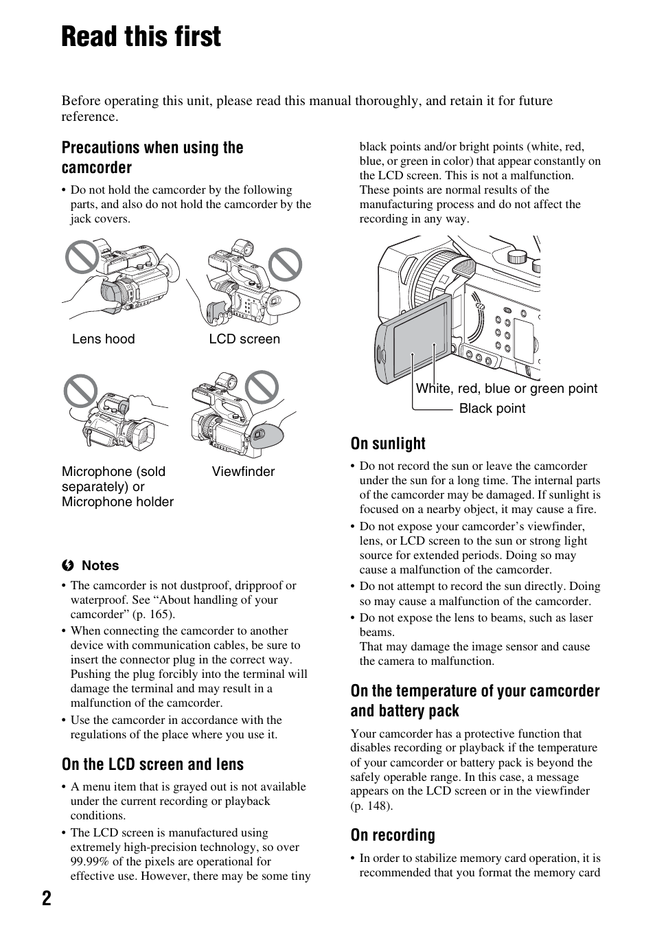 Read this first | Sony a6400 Mirrorless Camera User Manual | Page 2 / 176