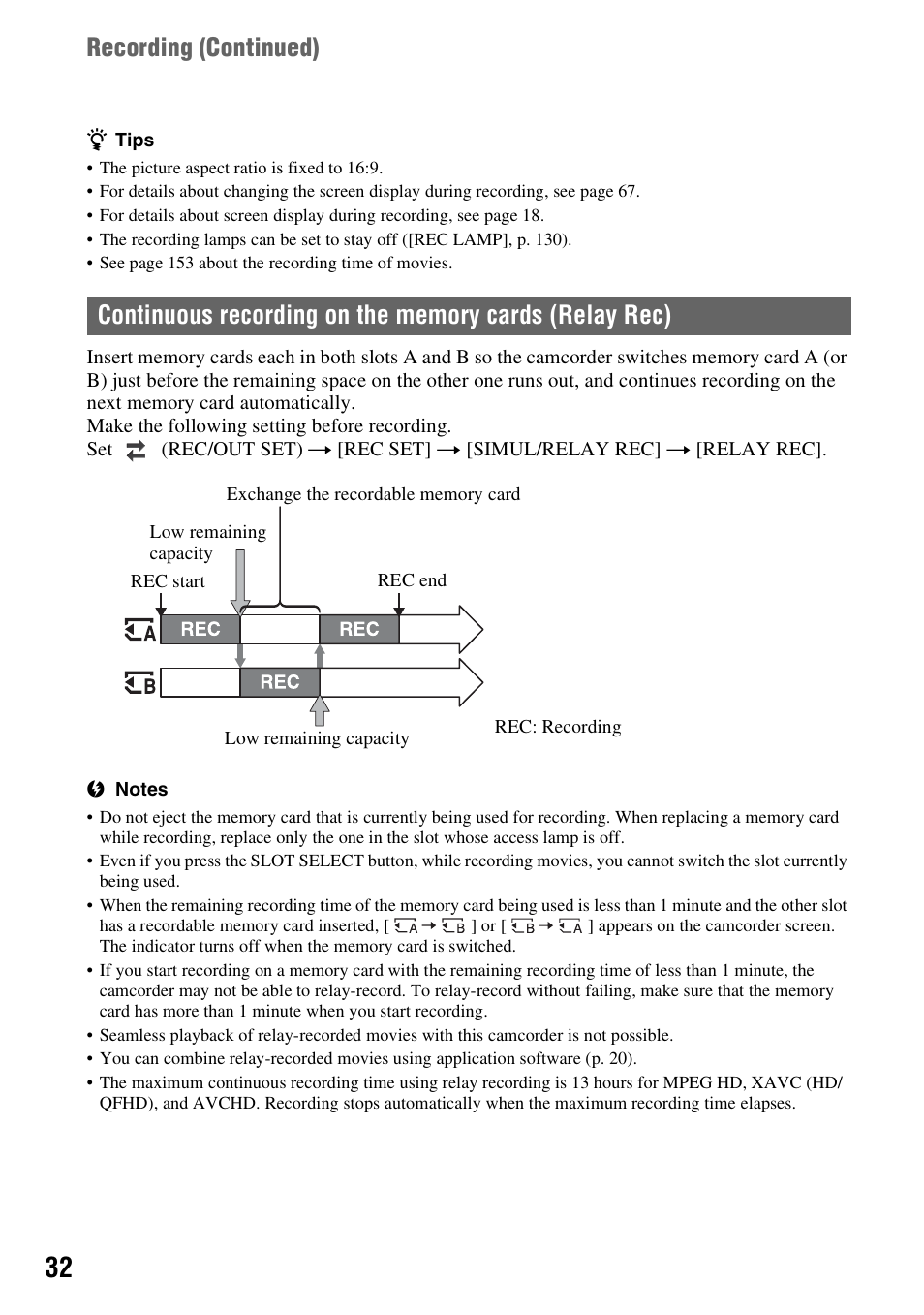 Ng (p. 32), G (p. 32), Recording ( continued) | Sony a6400 Mirrorless Camera User Manual | Page 32 / 176