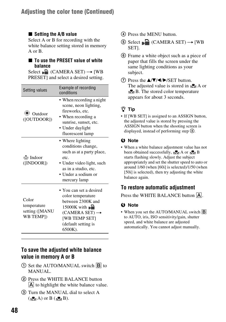 Adjusting the color tone ( continued) | Sony a6400 Mirrorless Camera User Manual | Page 48 / 176