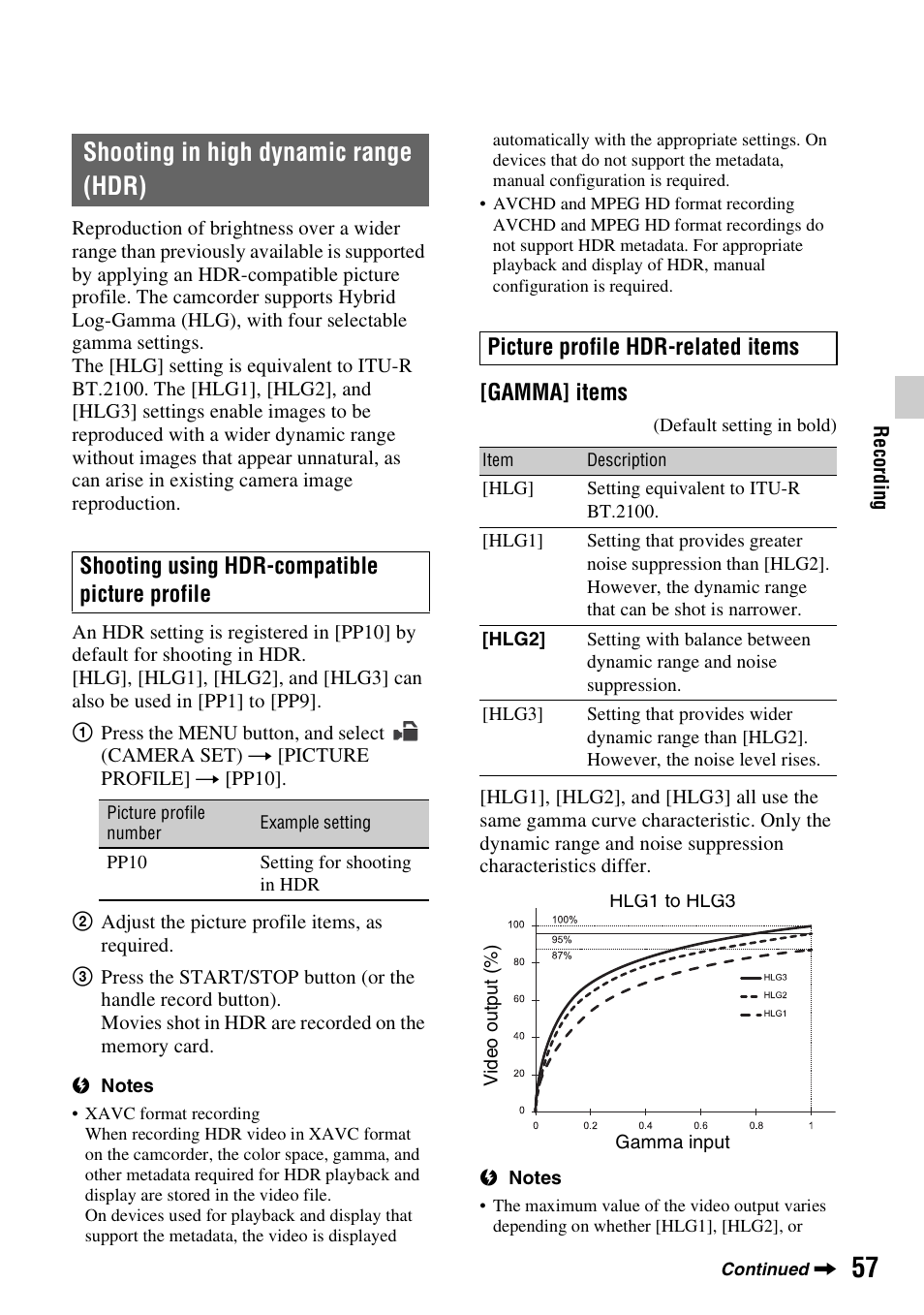 Shooting in high dynamic range (hdr) | Sony a6400 Mirrorless Camera User Manual | Page 57 / 176