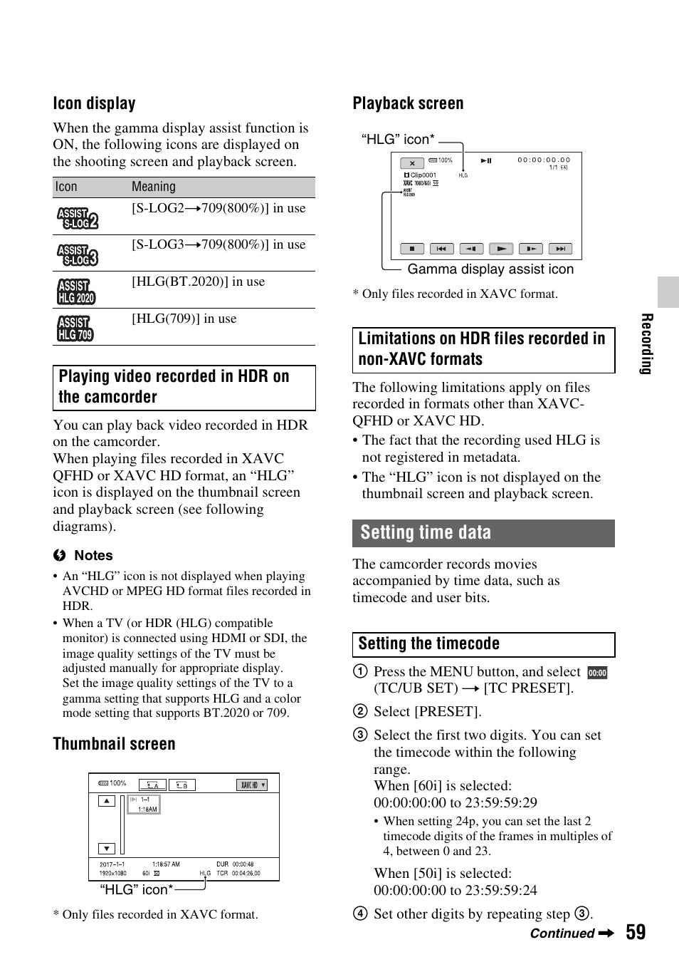 Setting time data, P. 59) | Sony a6400 Mirrorless Camera User Manual | Page 59 / 176