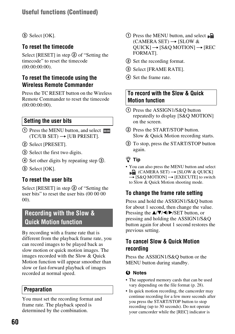 Recording with the slow & quick motion function, On (p. 60), N (p. 60) | Useful functions ( continued) | Sony a6400 Mirrorless Camera User Manual | Page 60 / 176