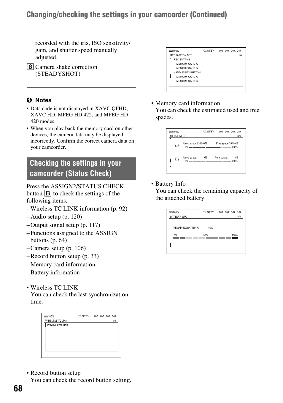 P. 68), K (p. 68), Eck (p. 68) | Sony a6400 Mirrorless Camera User Manual | Page 68 / 176