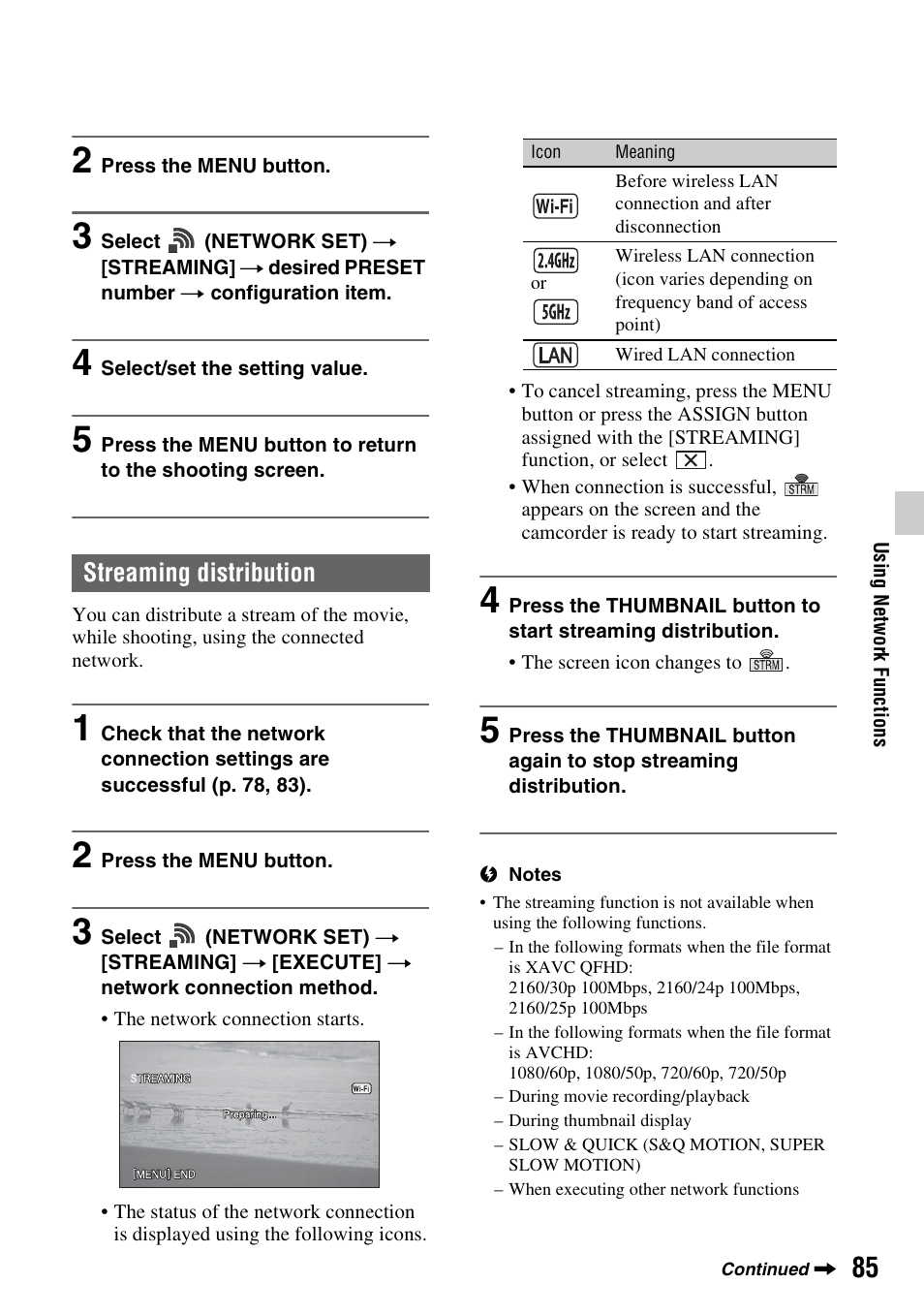 Streaming distribution, Ng (p. 85, P. 85 | P. 85) | Sony a6400 Mirrorless Camera User Manual | Page 85 / 176
