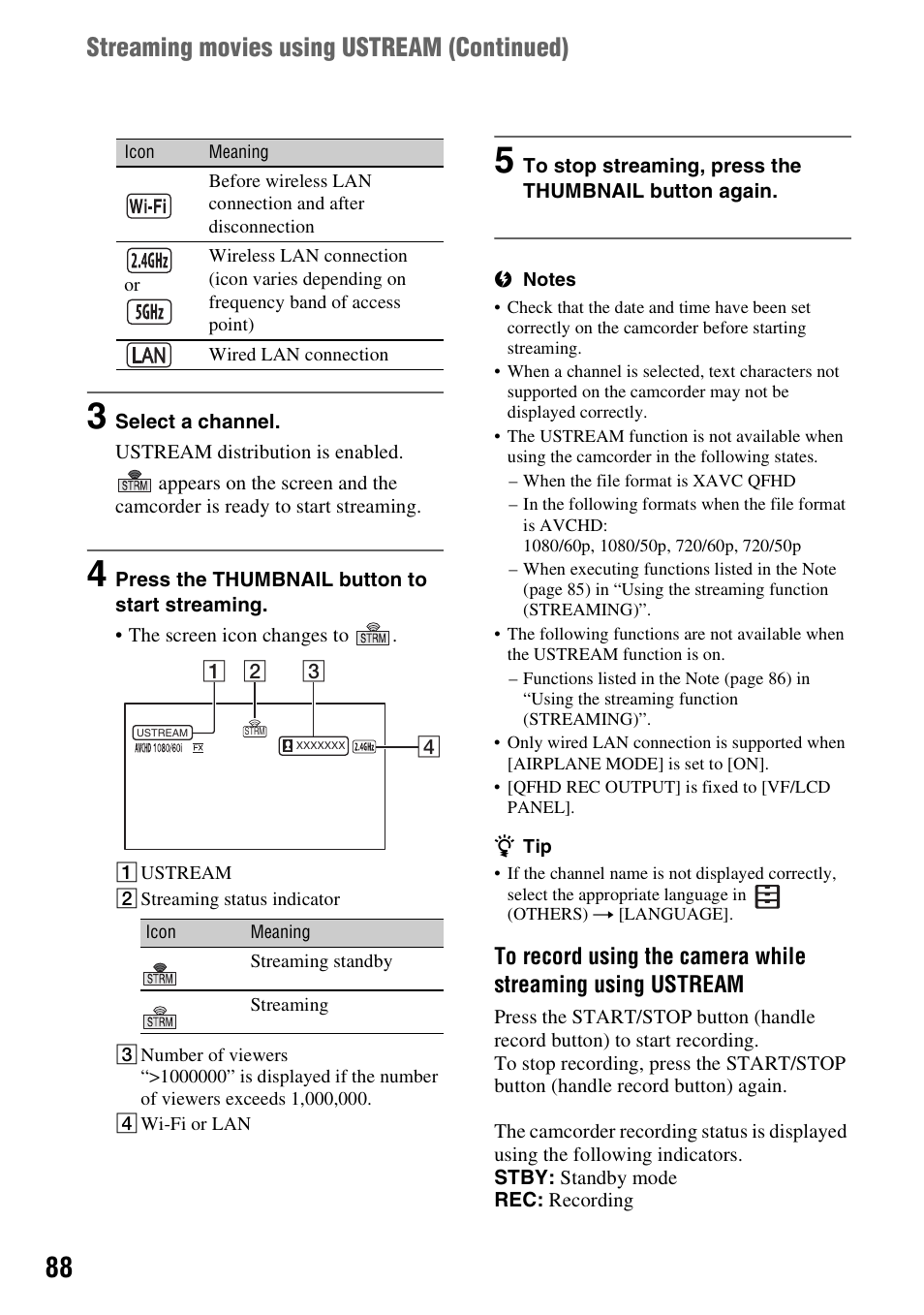 Streaming movies using ustream ( continued) | Sony a6400 Mirrorless Camera User Manual | Page 88 / 176