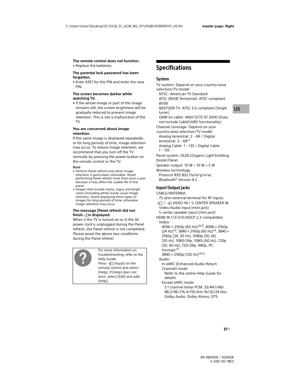 Specifications, System, Input/output jacks | Sony a6400 Mirrorless Camera with 16-50mm Lens User Manual | Page 11 / 44