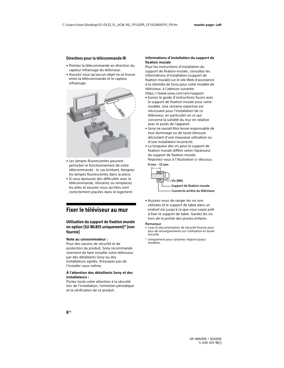 Fixer le téléviseur au mur, Directives pour la télécommande ir | Sony a6400 Mirrorless Camera with 16-50mm Lens User Manual | Page 20 / 44
