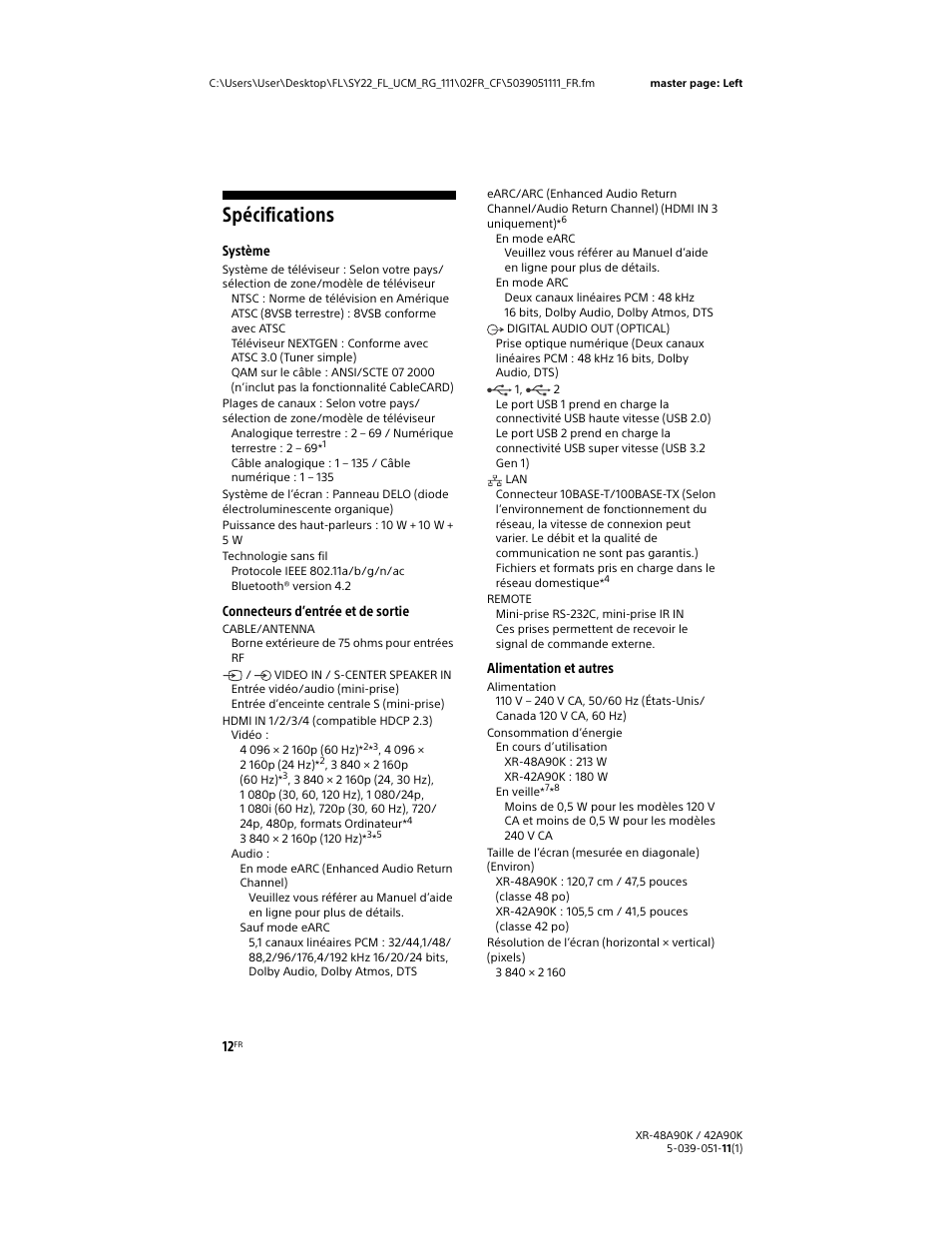 Spécifications, Système, Connecteurs d’entrée et de sortie | Alimentation et autres | Sony a6400 Mirrorless Camera with 16-50mm Lens User Manual | Page 24 / 44