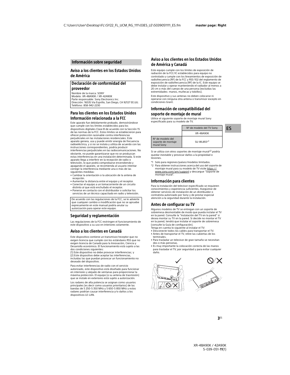 Información sobre seguridad, Seguridad y reglamentación, Aviso a los clientes en canadá | Información para clientes, Antes de configurar su tv | Sony a6400 Mirrorless Camera with 16-50mm Lens User Manual | Page 29 / 44