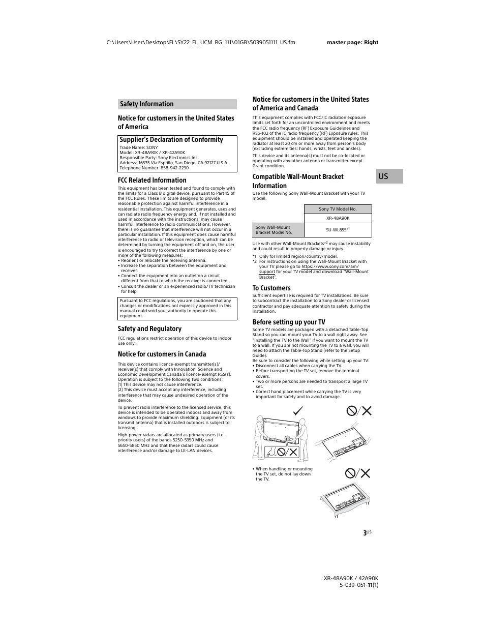 Safety information, Safety and regulatory, Notice for customers in canada | Compatible wall-mount bracket information, Before setting up your tv | Sony a6400 Mirrorless Camera with 16-50mm Lens User Manual | Page 3 / 44