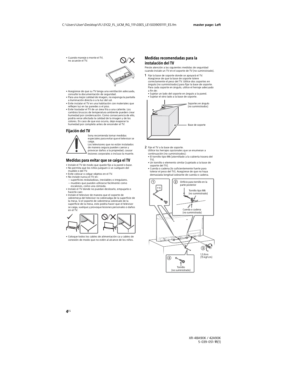 Medidas recomendadas para la instalación del tv | Sony a6400 Mirrorless Camera with 16-50mm Lens User Manual | Page 30 / 44
