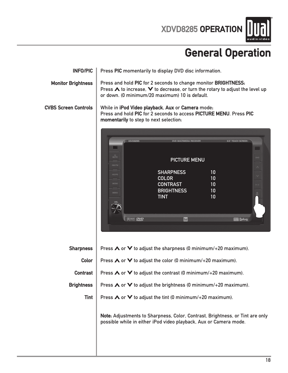 General operation, Xdvd8285 operation | Dual XDVD8285 User Manual | Page 19 / 96