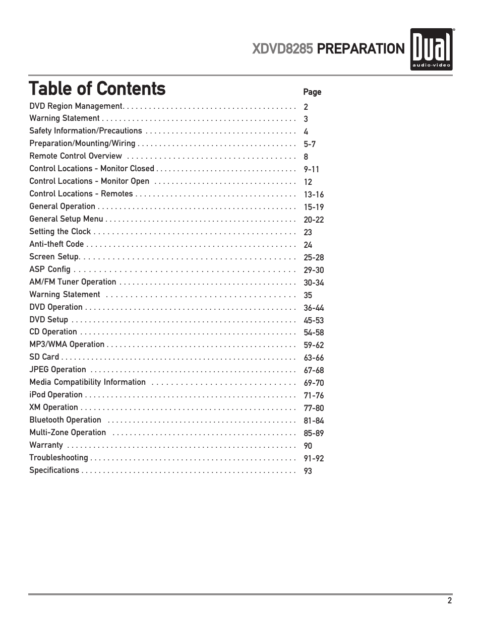 Dual XDVD8285 User Manual | Page 3 / 96