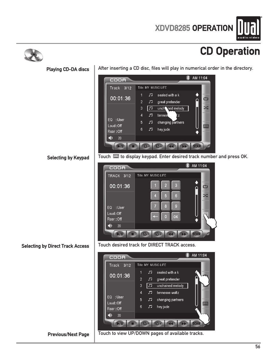 Cd operation | Dual XDVD8285 User Manual | Page 57 / 96