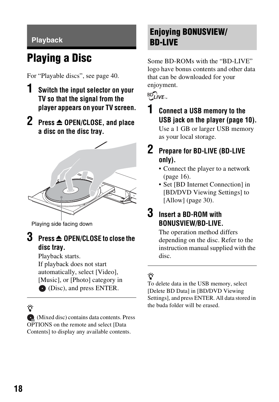 Playback, Playing a disc | Sony a7C II Mirrorless Camera (Silver) User Manual | Page 18 / 48