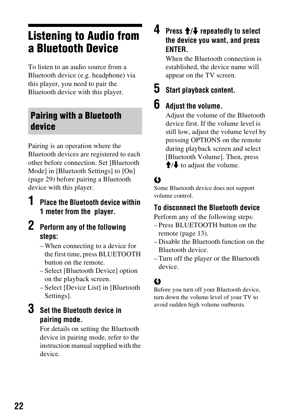 Listening to audio from a bluetooth device, Pairing with a bluetooth device | Sony a7C II Mirrorless Camera (Silver) User Manual | Page 22 / 48