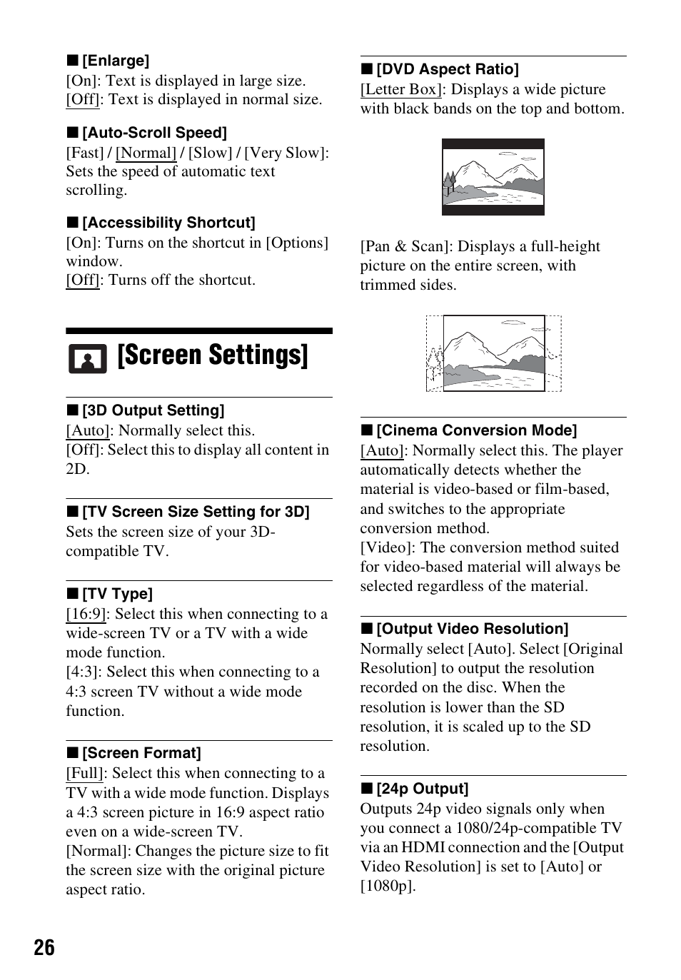 Screen settings | Sony a7C II Mirrorless Camera (Silver) User Manual | Page 26 / 48