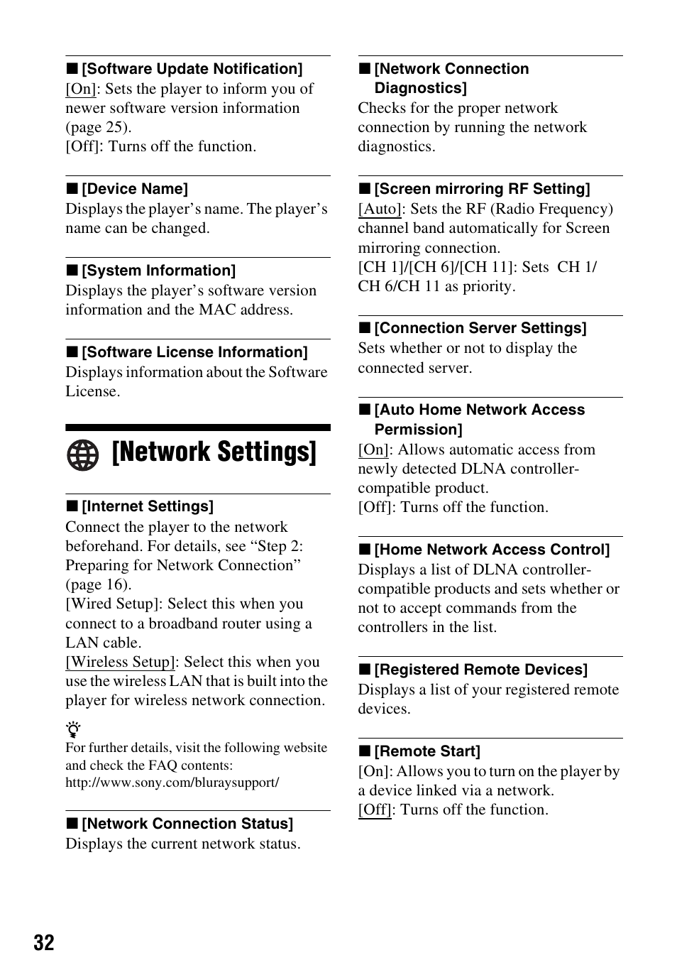 Network settings | Sony a7C II Mirrorless Camera (Silver) User Manual | Page 32 / 48