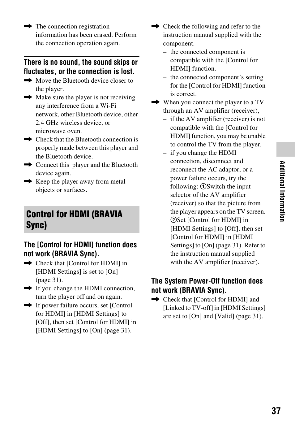 Control for hdmi (bravia sync) | Sony a7C II Mirrorless Camera (Silver) User Manual | Page 37 / 48