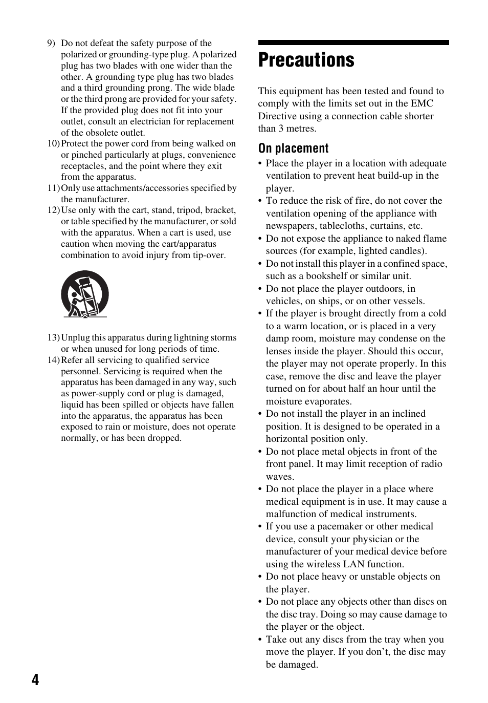 Precautions, On placement | Sony a7C II Mirrorless Camera (Silver) User Manual | Page 4 / 48