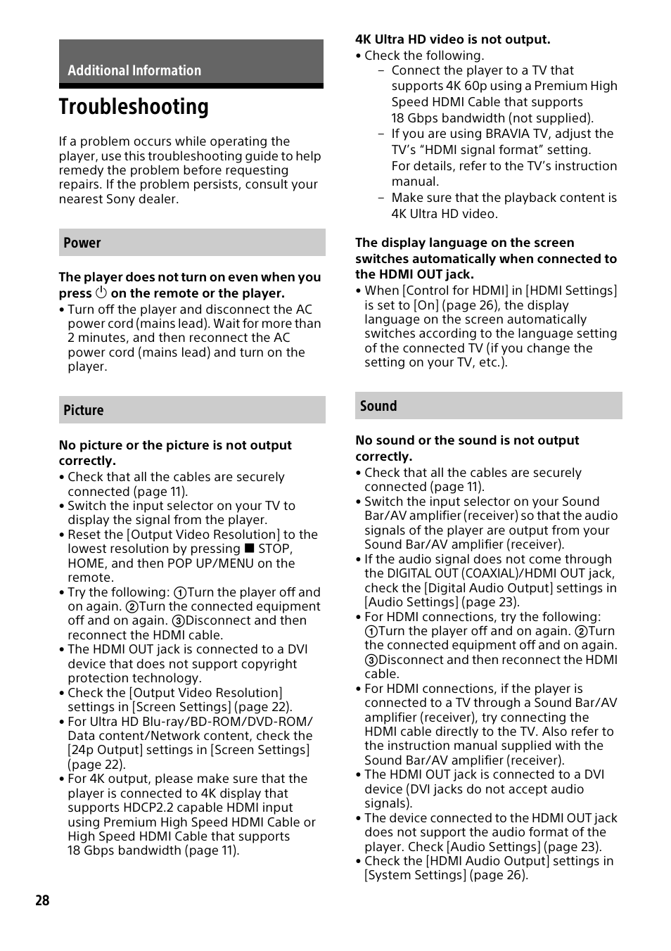Additional information, Troubleshooting, Troubleshooting” (p | Sony a7C II Mirrorless Camera (Silver) User Manual | Page 28 / 44