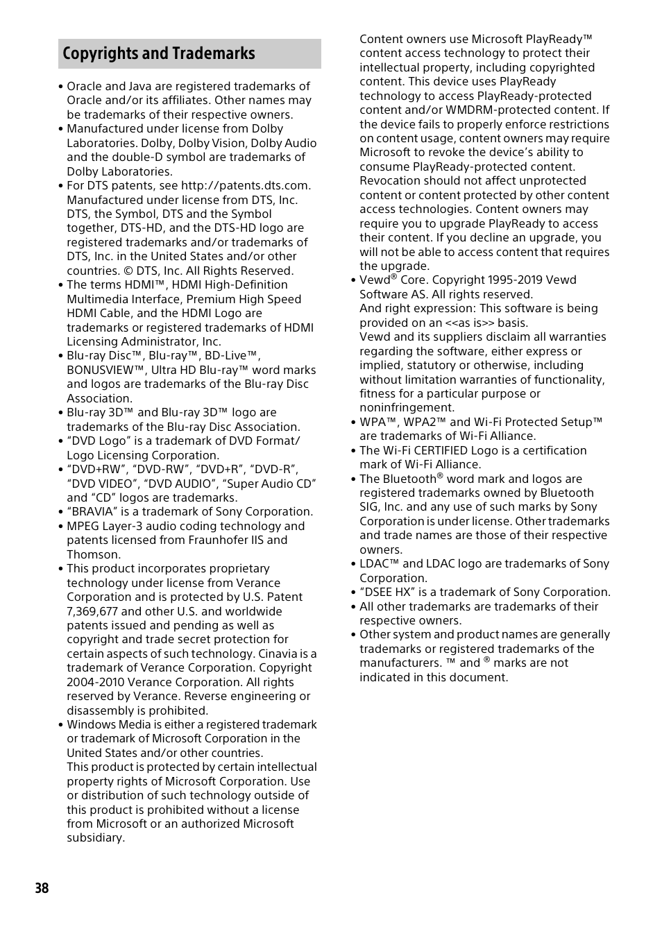 Copyrights and trademarks | Sony a7C II Mirrorless Camera (Silver) User Manual | Page 38 / 44