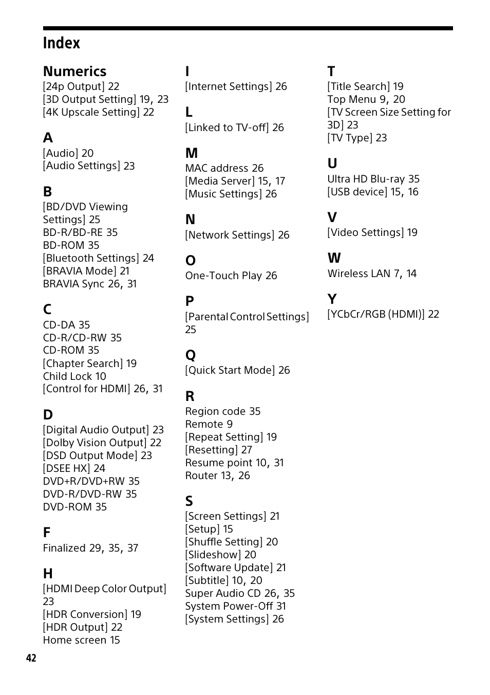 Index, Numerics | Sony a7C II Mirrorless Camera (Silver) User Manual | Page 42 / 44
