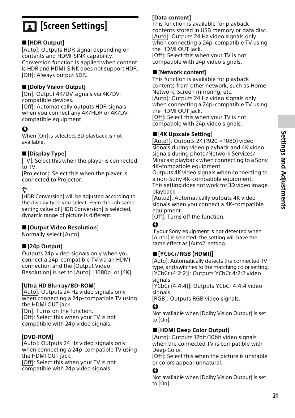 Screen settings | Sony a6700 Mirrorless Camera with 16-50mm Lens User Manual | Page 21 / 40