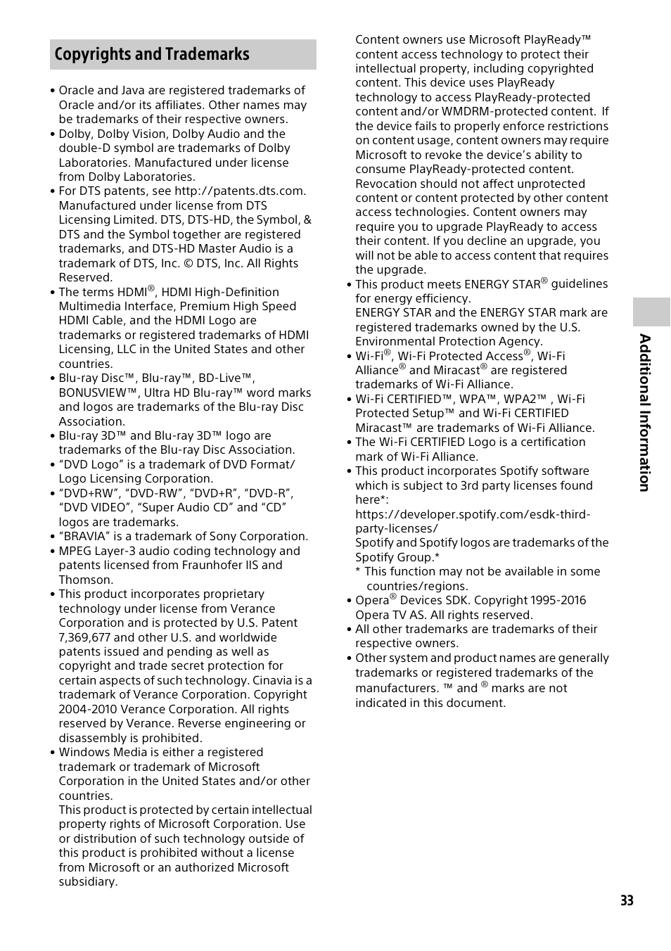 Copyrights and trademarks | Sony a6700 Mirrorless Camera with 16-50mm Lens User Manual | Page 33 / 40