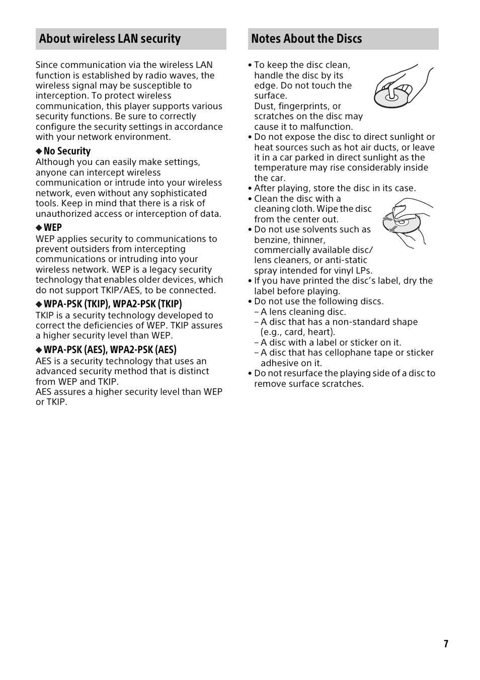 About wireless lan security, Notes about the discs, About wireless lan security notes about the discs | Sony a6700 Mirrorless Camera with 16-50mm Lens User Manual | Page 7 / 40