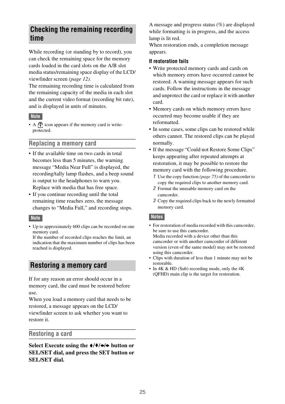 Restoring a card | Sony ZV-1F Vlogging Camera (Black) User Manual | Page 25 / 160