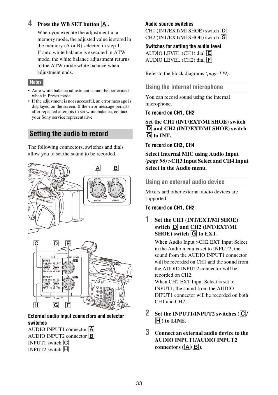 Setting the audio to record | Sony ZV-1F Vlogging Camera (Black) User Manual | Page 33 / 160