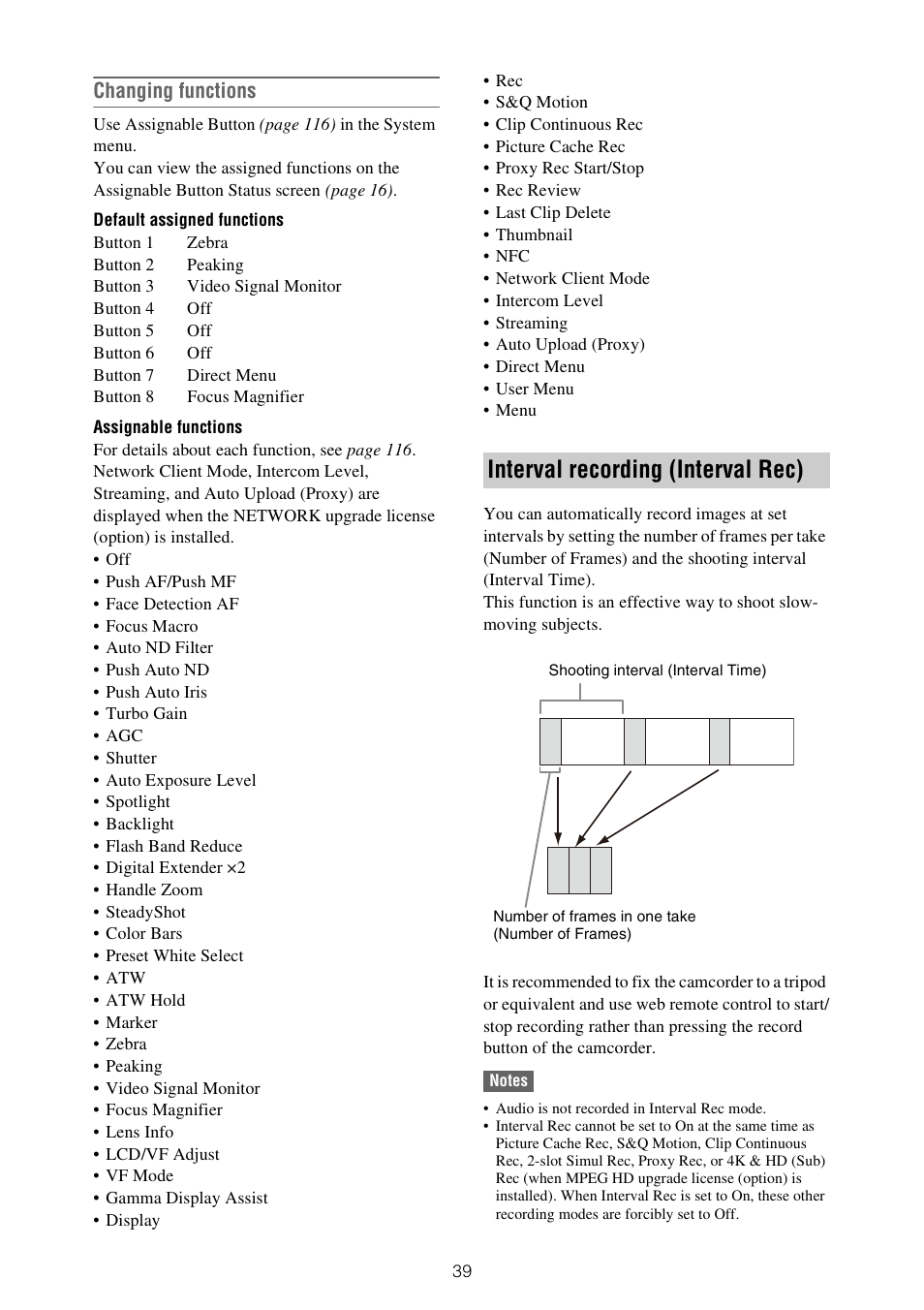 Interval recording (interval rec), Changing functions | Sony ZV-1F Vlogging Camera (Black) User Manual | Page 39 / 160