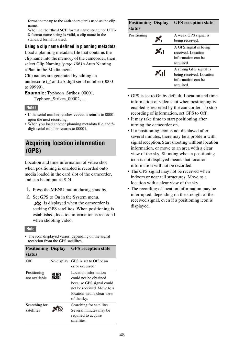 Acquiring location information (gps) | Sony ZV-1F Vlogging Camera (Black) User Manual | Page 48 / 160