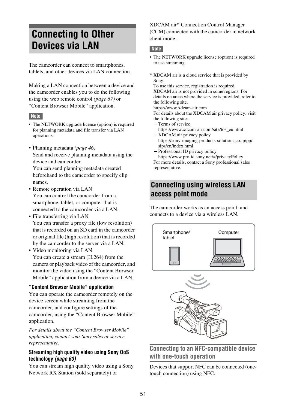 Connecting to other devices via lan, Connecting using wireless lan access point mode | Sony ZV-1F Vlogging Camera (Black) User Manual | Page 51 / 160