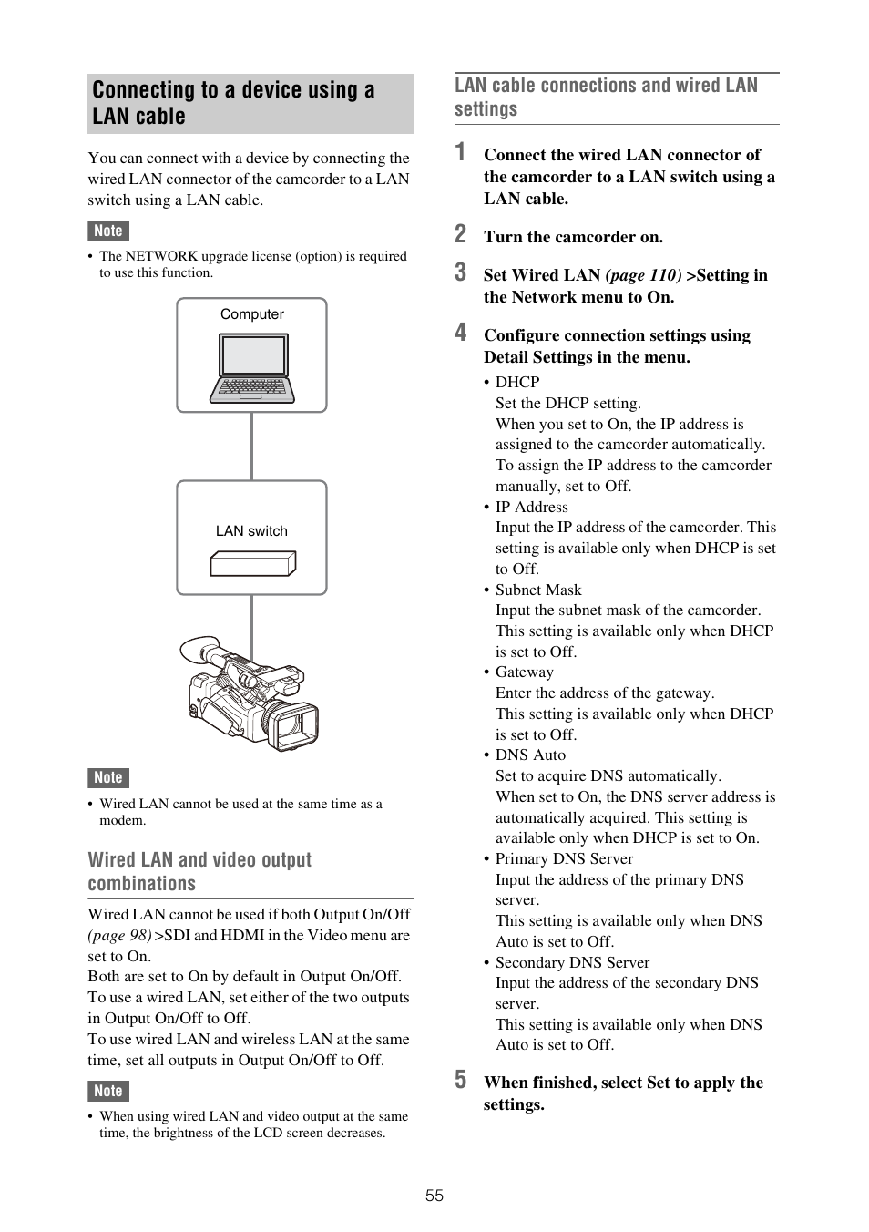 Connecting to a device using a lan cable | Sony ZV-1F Vlogging Camera (Black) User Manual | Page 55 / 160