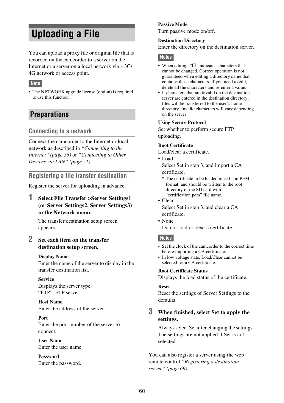 Uploading a file, Preparations, Connecting to a network | Registering a file transfer destination | Sony ZV-1F Vlogging Camera (Black) User Manual | Page 60 / 160