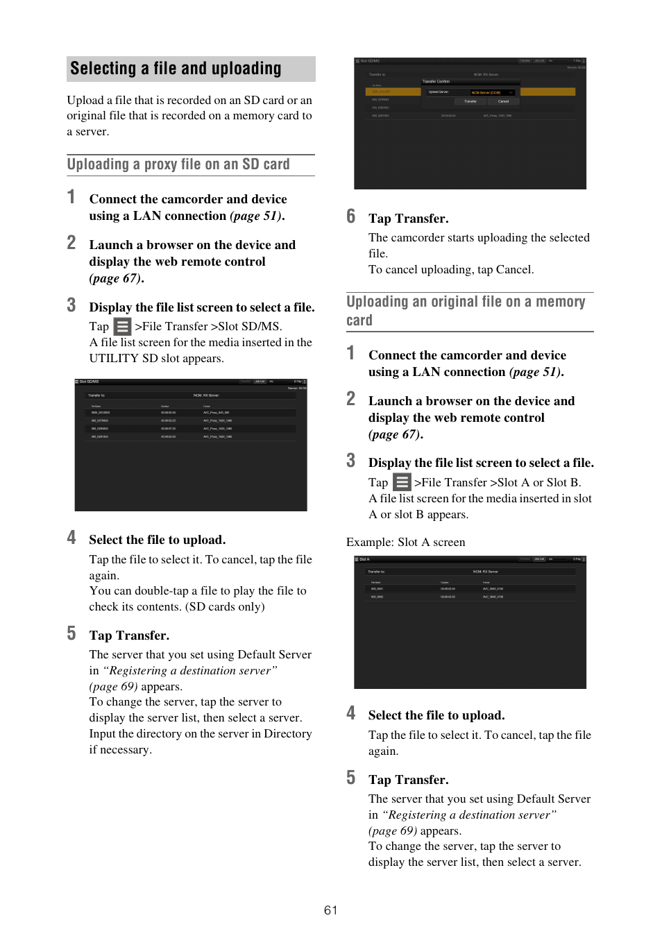 Selecting a file and uploading | Sony ZV-1F Vlogging Camera (Black) User Manual | Page 61 / 160
