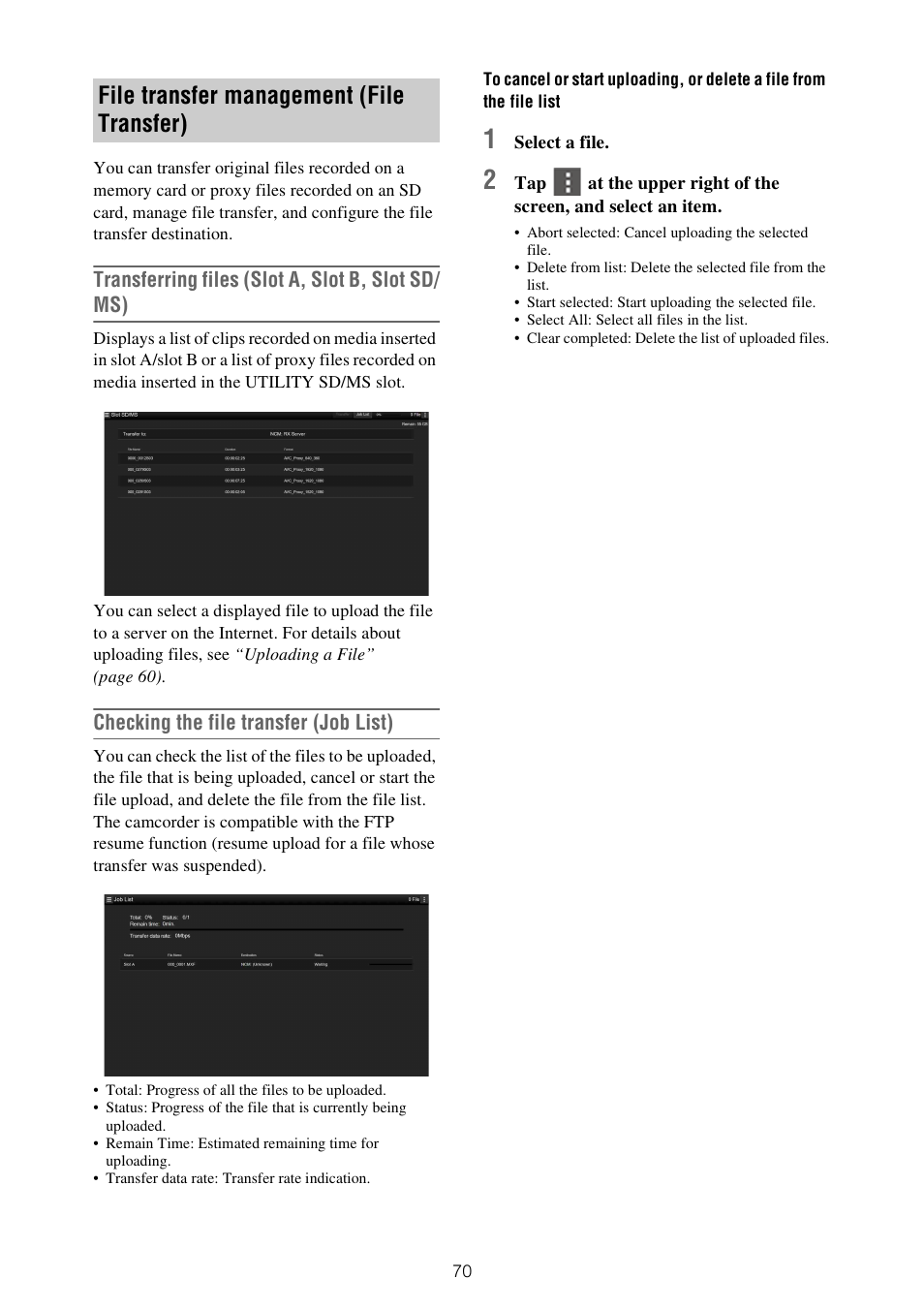 File transfer management (file transfer) | Sony ZV-1F Vlogging Camera (Black) User Manual | Page 70 / 160