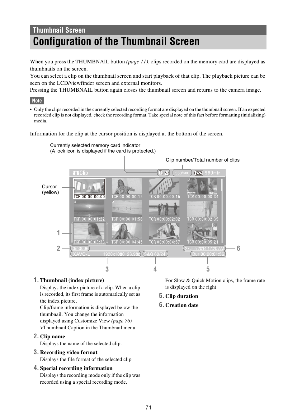 Thumbnail screen, Configuration of the thumbnail screen | Sony ZV-1F Vlogging Camera (Black) User Manual | Page 71 / 160