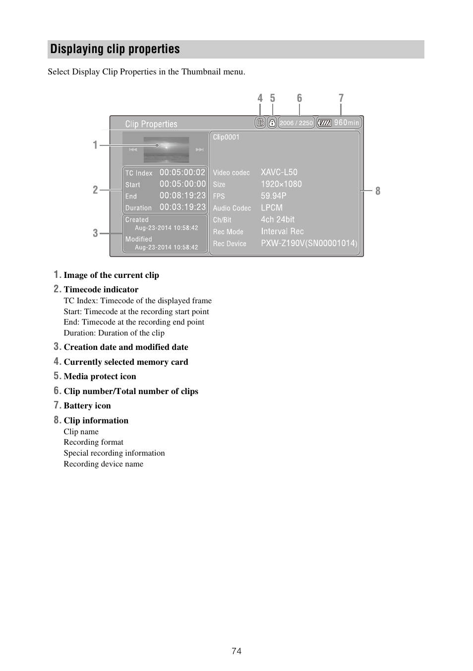 Displaying clip properties | Sony ZV-1F Vlogging Camera (Black) User Manual | Page 74 / 160