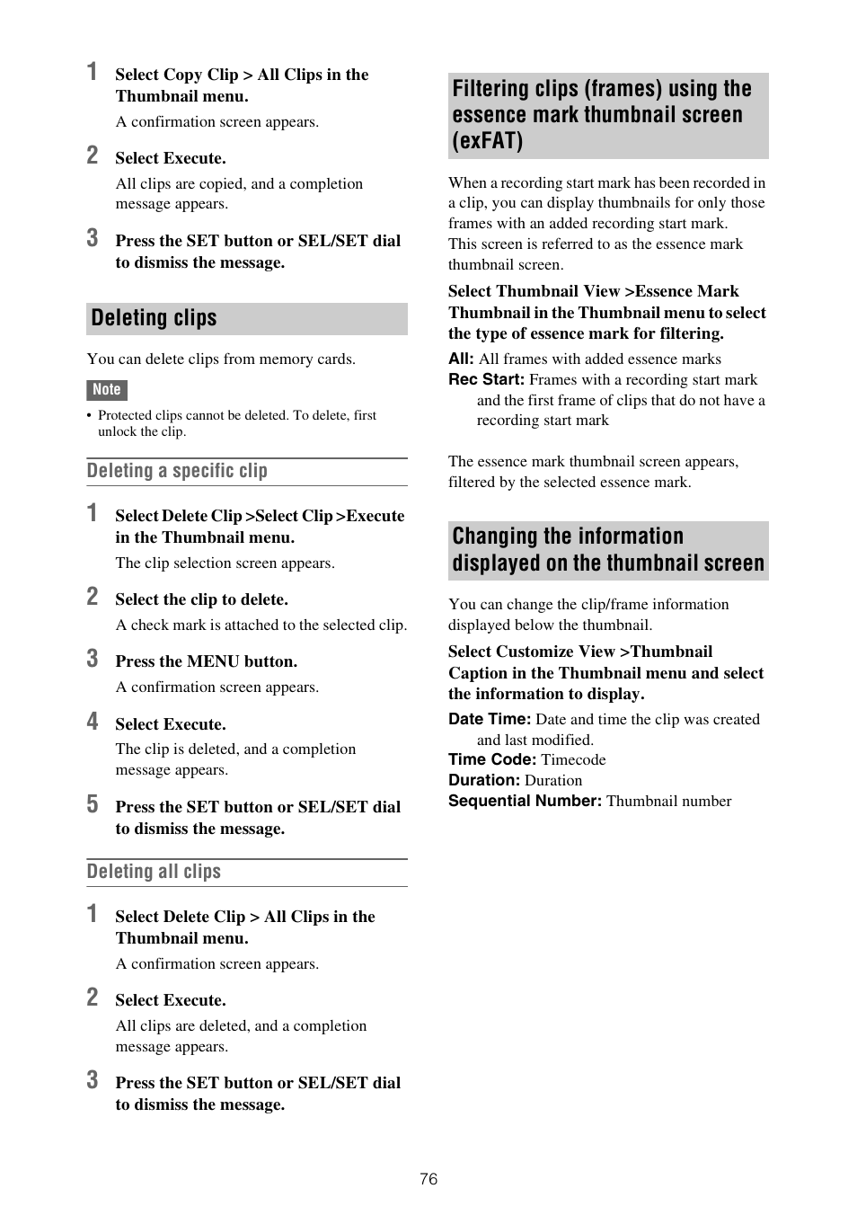 Screen (exfat), Screen | Sony ZV-1F Vlogging Camera (Black) User Manual | Page 76 / 160