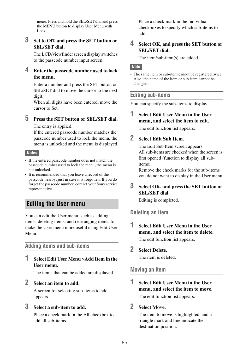 Editing the user menu | Sony ZV-1F Vlogging Camera (Black) User Manual | Page 85 / 160