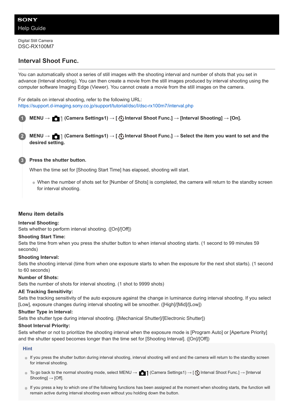Interval shoot func | Sony VENICE 4K Live Bundle with MultiDyne SilverBack Fiber-Optic Adapter User Manual | Page 119 / 634